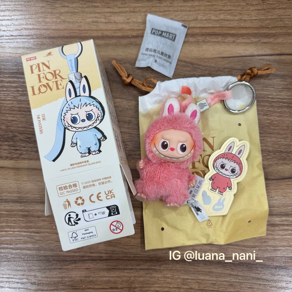 POP MART Labubu Pin for Love Heart Secret Plush Pendant Open Box